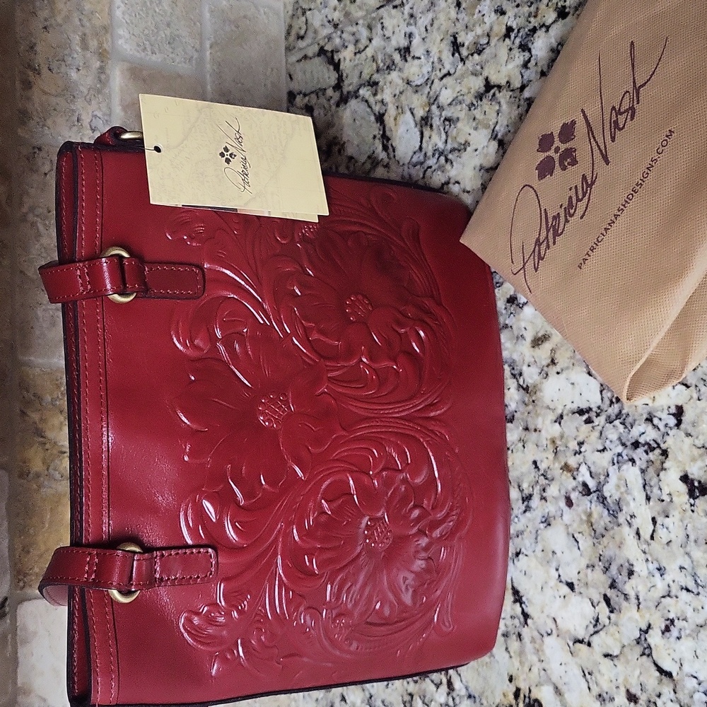 Patricia Nash Red Tooled Tessali Tote